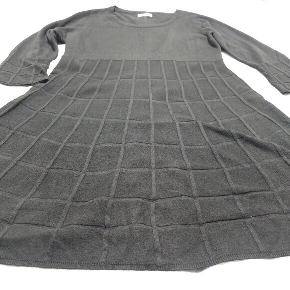 Calvin‎ Klein Sweater Dress Small Black Fit & Flare Knit Scoop Neck 3/4 Sleeve - Picture 3 of 8